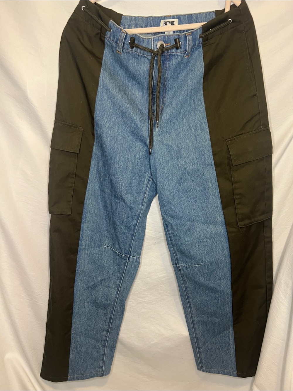 FUTURE Collective Two-Tone Blue Denim & Black Wide-Leg Cargo Pants